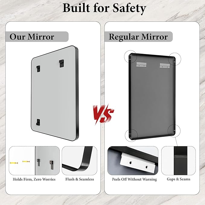 48X36 Inch Black Metal Framed Bathroom Mirror for Wall, Matte Black Vanity Mirror Farmhouse, Large Rounded Rectangle Mirror, Anti-Rust, Tempered Glass, Hangs Horizontally or Vertically