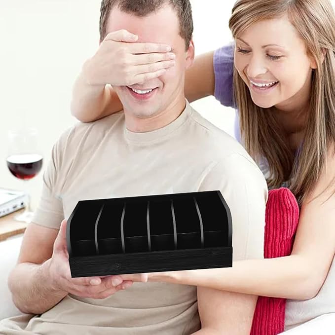 GTI Belt Organizer, 6 Compartments Belt Organizer for Closet and Drawer, Bamboo Display Case for Tie and Belt, Belt Storage Organizer for Men Women (Black)