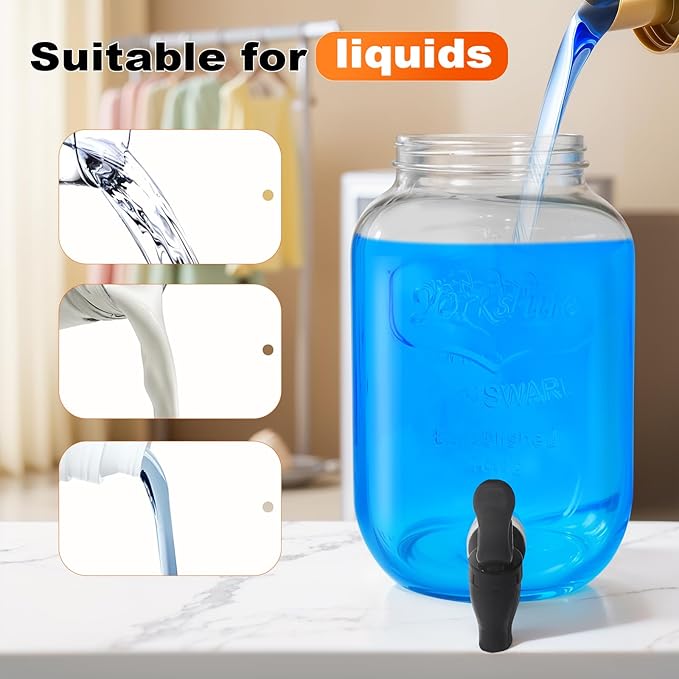 128OZ Laundry Detergent Dispenser, Glass Liquid Laundry Soap Dispenser, 2 Pack Fabric Softener Dispenser for Laundry Room