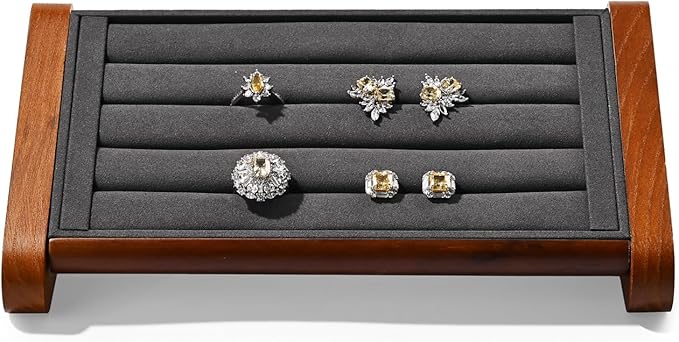Solid Wood Jewelry Ring Stand Slotted Display Jewelry Ring Showcase Display Organizer Holder for Trade Showcase(Grey)