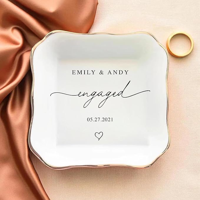 Chillever Custom Couple Ring Dish, Personalized Jewelry Holder, Bridal Shower Trinket Tray, Engagement Gift for Her, Wedding Keepsake Jewelry Dish, Memorial Gifts, Custom Couple Keepsake 5
