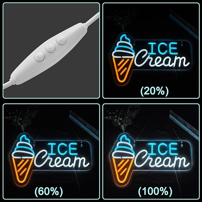 Ice Cream Neon Sign LED Light up Sign with Dimmable Switch Ice Cream Shop Wall Decor for Business Store Drink Shop Bar Party Cafe USB Powered 16.1" x 11"