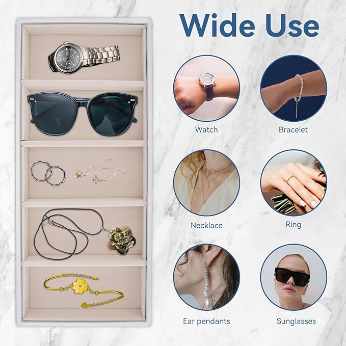 Velvet Glasses Box Tray, Stackable Glasses Display Tray Jewelry Organizer Trays for Glasses and Watch Holder Organizer Tray(Grey)