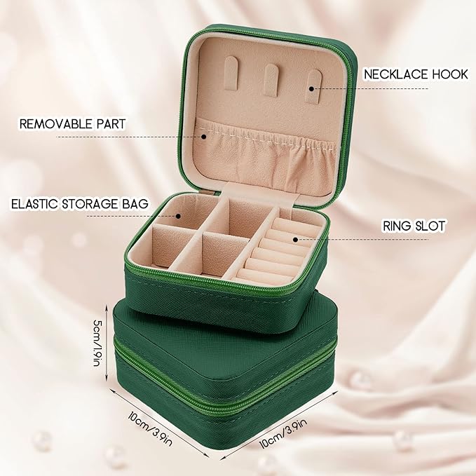 Taiyin 6 Pcs Travel Jewelry Case, Valentines Day Gifts for Her- Small Jewelry Organizer Box Bridesmaid Gifts for Women Girls (Green)