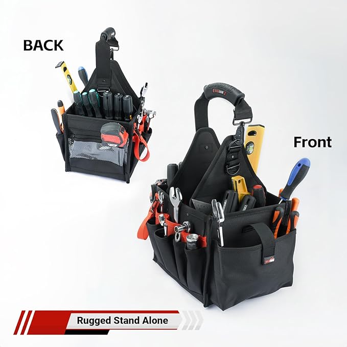MELOTOUGH Electrical and Maintenance Tool Carrier 24-Pocket Large Electrician Tool Pouch Bag Open Top Tools Tote Bag with ‌Waterproof Base & Dual Carry Handle‌ for Gardeners/Technician
