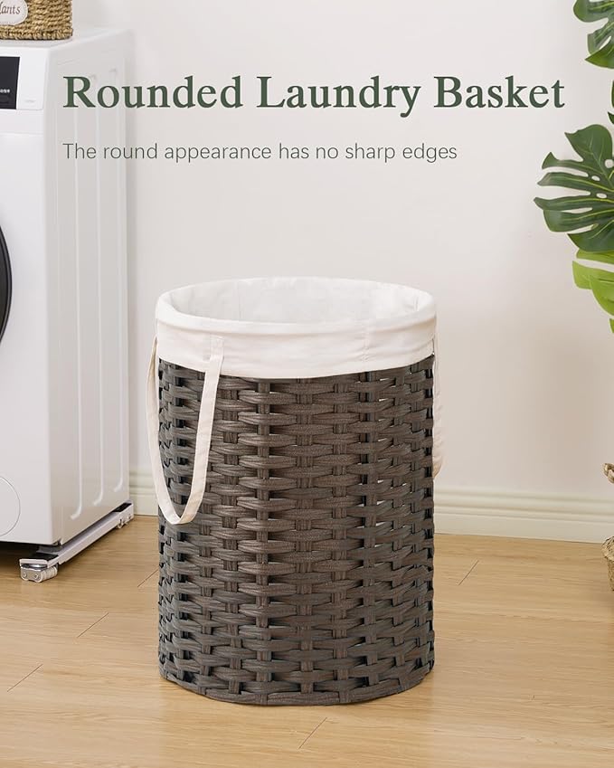 Laundry Hamper Laundry Basket Round 19.0 Gal (72 L) Handwoven Rattan Hamper, Large Wicker Laundry Hamper with Removable Laundry Bag Handles 2 Mesh Bags for Bathroom Living Room Brown (No Lid)