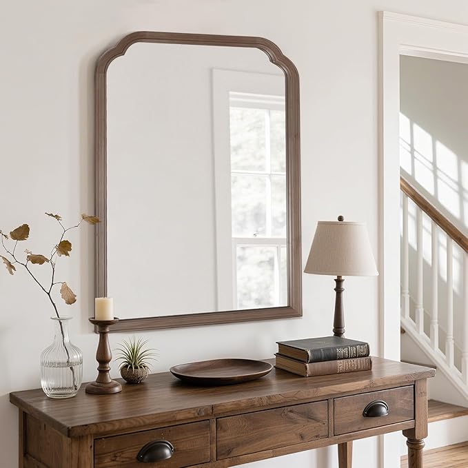 HOMECOOKIN Wood Bathroom Mirrors for Wall Mounted, 30" x 40" Rustic Wood Frame Wall Mirrors Decorative for Living Room or Bedroom Vanity Mirror (Walnut) B