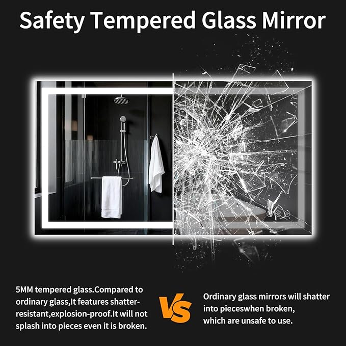 36"x55" LED Bathroom Mirror with Lights, Dimmable，Anti-Fog，Bathroom Vanity Mirror for Wall, Backlit + Front Lit, Memory Function, Shatter-Proof，Tempered Glass