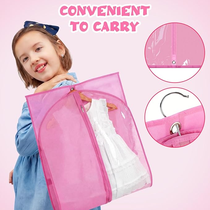Geelin 14 Pcs Garment Bags for Dance Costumes PVC Clear with Zippers 20 x 40 Inch Garment Bag with Pockets Dance Costume Organizer Carrier for Storage Cover for Adult(Pink)