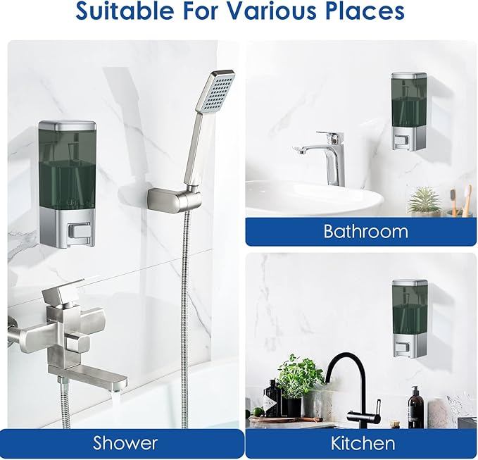 Wall Mount Manual Soap Dispenser, 17oz/500ml Large Capacity Kitchen Bathroom Hand Soap Dispenser, Commercial Refillable Shampoo Shower Gel Lotion Dispenser, Chrome&Brown