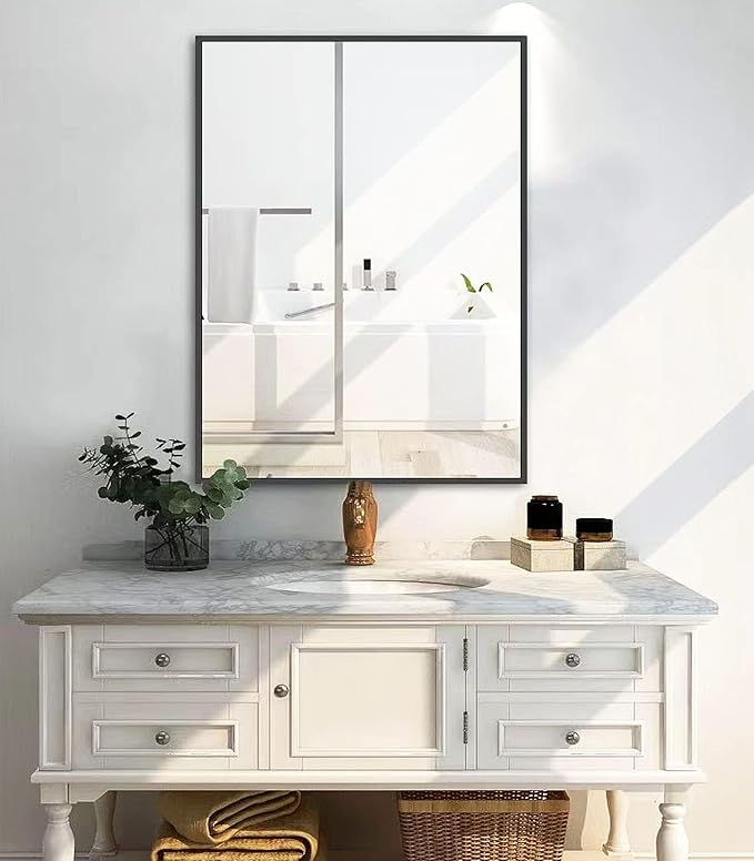 Rectangle Bathroom Mirror 30x40 inch, Large Mirror with Black Frame, Rectangular Vanity Mirror 30" X 40", Modern Matte Wall Mounting Mirrors, Hang Horizontal or Vertical