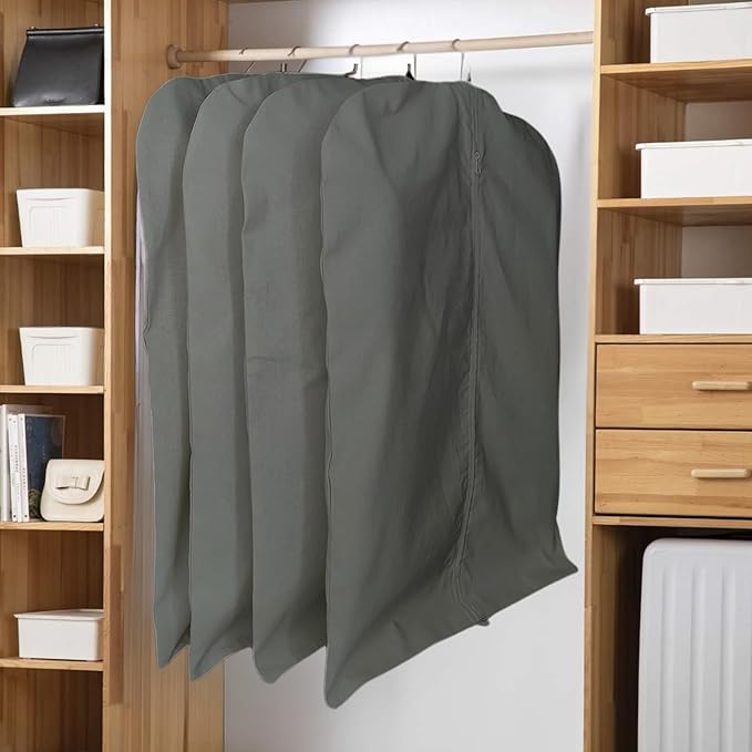 Garment Bag for Hanging Clothes – Organic Cotton Suit & Coat Cover with Zipper | Breathable Closet Organizer for Travel & Storage (Medium (24"x40"), Gray)