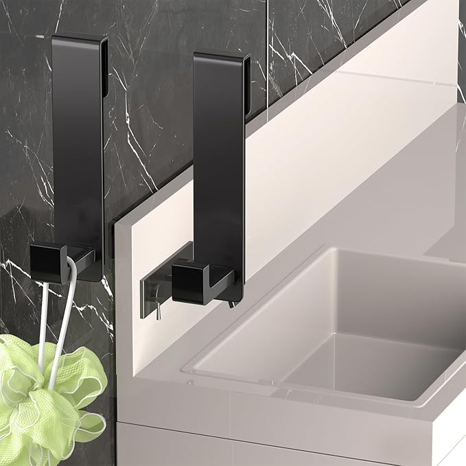 WUIVIUT Heavy-Duty Stainless Steel 7.5 Inch Over The Glass Door Shower Hooks - Towel Hooks for Frameless Shower Glass Door Bathroom Holder for Washroom(L Shape 2 Pack, Fits 3/8'' Thick)