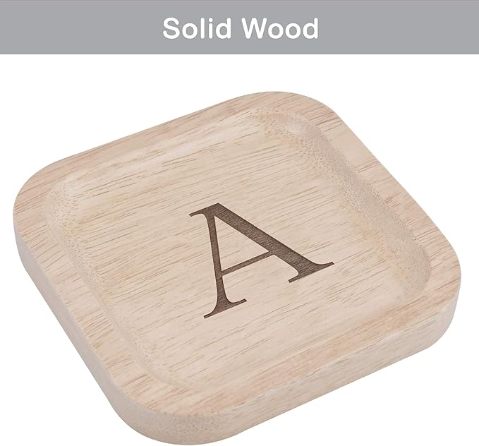 I'm Wooden Personalized Letter Catchall Valet Tray Trinket Dish Jewelry Tray Key Bowl Decorative Plate Organizing Ring Earrings Necklaces Bracelet Watch Coins Wallet Holder (6"x6" Sq Natural A)