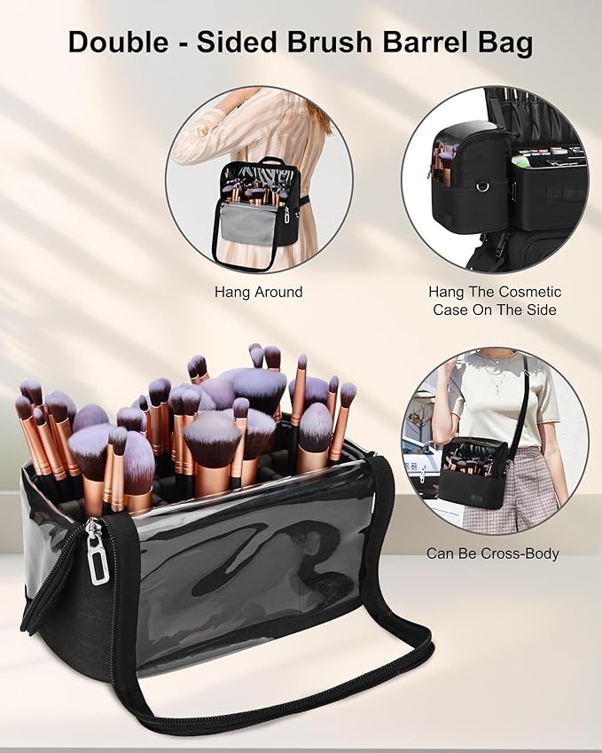 Relavel Rolling Makeup Case Professional Makeup Train Case, Makeup Brush Bag Makeup Artist Travel Bag with Wheels, 4-in-1 Portable Travel Beauty Trolley Case for Cosmetology Storage(Black)