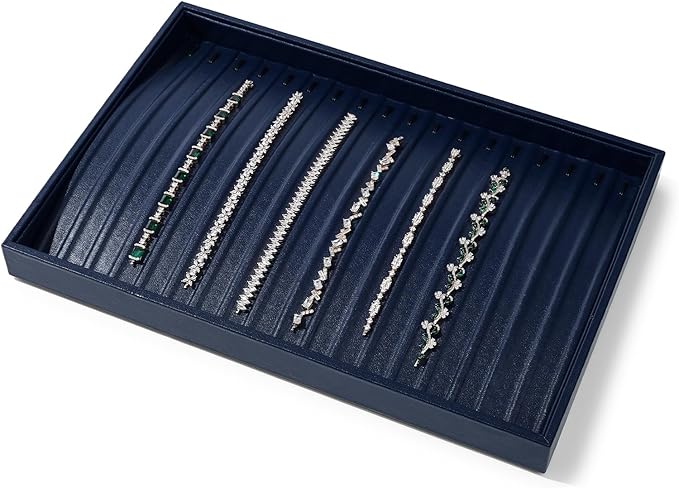 Blue Leather Jewelry Tray Necklace Display Tray Jewelry Drawer Organizer Necklace Bracelet Holder Organizer Stackable Jewelry Trays Necklace Bracelet Storage Display (Blue)