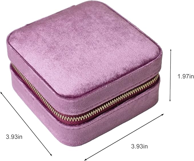 Customizable Compact Velvet Jewelry Box with Mirror, Travel Jewelry Case, Travel Jewelry Organizer, Jewelry Box for Women and Girls, Small Jewelry Organizer (Flower Design, Mulberry)