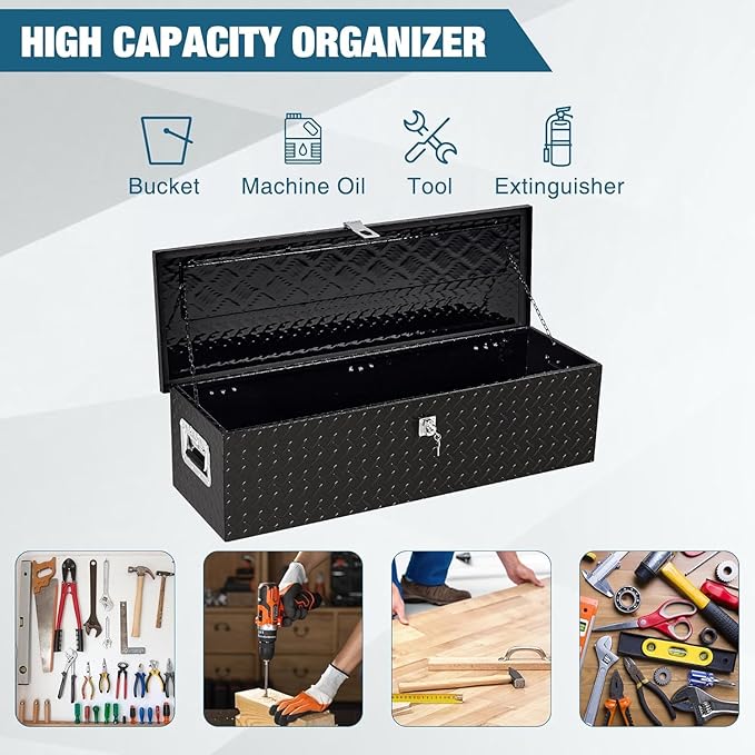 Garvee 39 in Heavy Duty Aluminum Diamond Plated Tool Box Pick Up Truck Bed RV Trailer Toolbox Square Storage Organizer with Side Handle, Lock and Keys, Waterproof -39 in x 13 in x 10 in