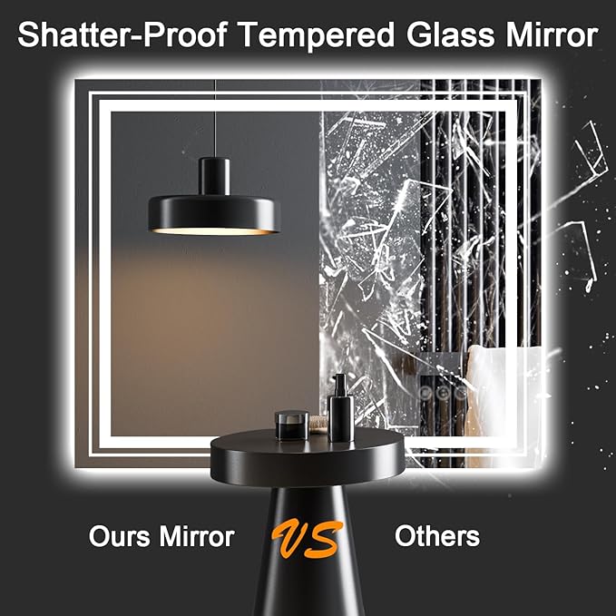 LED Bathroom Mirror, 60"X40" with Front and Backlit, Anti-Fog, Large Bathroom Vanity Mirror for Wall, Memory Function, Stepless Dimmable, Tempered Glass (Horizontal/Vertical)