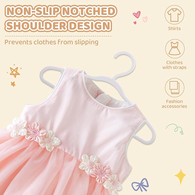 100 Pack White Baby Hangers 12.91 Inch - Kids Non-Slip Clothes Hangers for Infant & Child, Durable Plastic Children's Hangers for Closet, Pants, Coats, Skirts