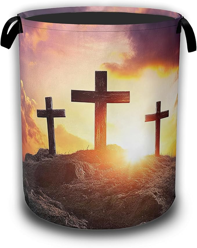 Cross Mountain Sunset Laundry Baskets,Laundry Hamper,Storage Basket with Handles for Bathroom Bedroom College Dormitory Living Room Nursery Organizer 16"x20.8"
