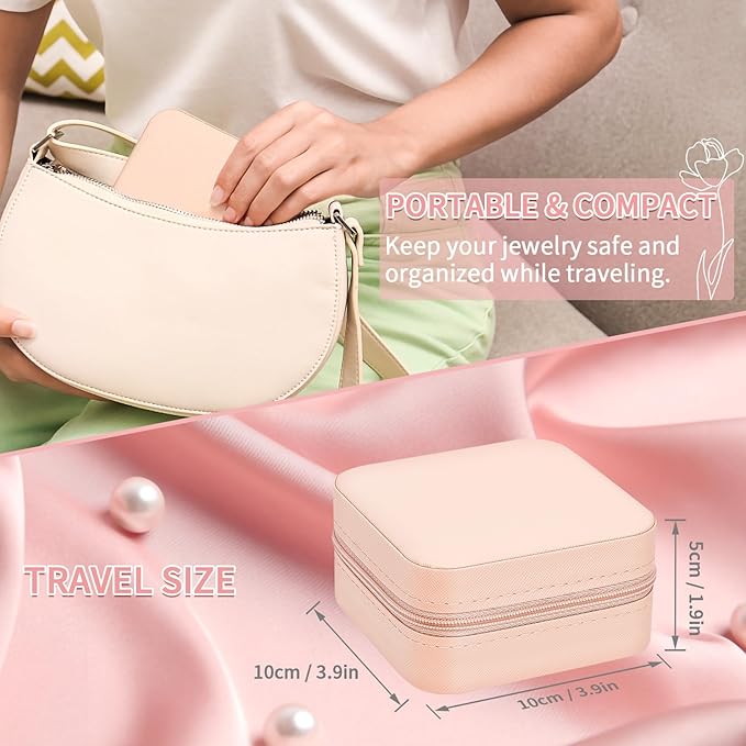 Leezmark 8 Pcs Jewelry Travel Case, Bridesmaid Gifts Set Of 8, Velvet Portable Jewelry Travel Organizer Small Bridesmaid Proposal Gifts Box Mini Organizer Storage Box, Light Pink