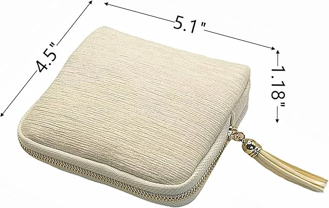 Small Travel Jewelry Case - Jewelry Travel Organizer Bag with Tassel Zipper for Bracelets, Necklaces, Bangles, Jewelry Organizer Storage Bag Gift for Women Girls - LJB001-Beige