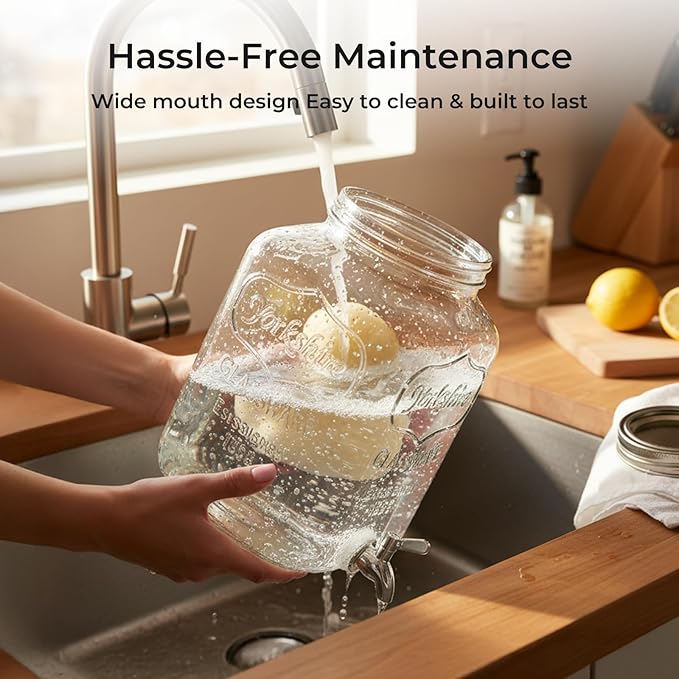 DD&HAPP 2 Gallon Glass Drinks For Parties With Stand.Stainless Steel Spigots & Metal Stand,Large Capacity Beverage Dispenser for Party,Infused Water,Iced Tea,Lemonade,Outdoor,Commercial Use.