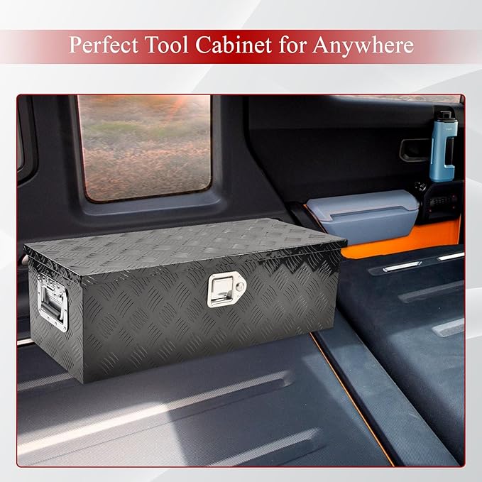 30''Inch Aluminum Truck Tool Box Truck Bed Toolbox Truck Trailer Chest Box Trailer Underbody Storage Organizer Waterproof Square Storage Organizer w/Lock & Keys Black(‎30" Lx13 Wx10 H)