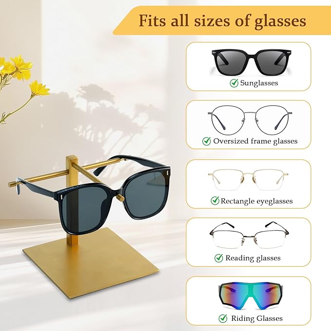 1-Tier Eyeglasses Holder, Titanium Brushed Sunglass Display Stand, Gold Eyeglass Stand, Eyeglass Holder for Nightstand（PATENT PENDING