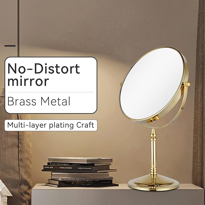 DOWRY Makeup Mirror 10x Magnification Vanity Mirror Tabletop Two-Sided Swivel Gifts for Women Wife Mom Teengirls Gold Finish(10X)