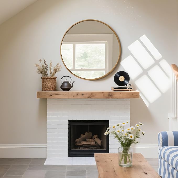 WallBeyond Round Wood Mirror, 36" Round Modern Decoration Large Circle Wall Mirror for Bathroom Living Room Bedroom Entryway, Natural