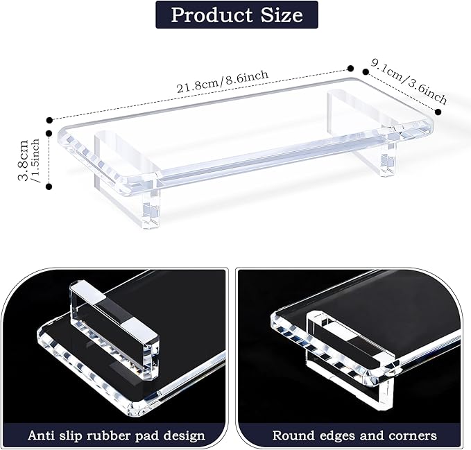 2-Pack Clear Acrylic Bathroom Vanity Tray – Multi-Purpose Waterproof Sink & Countertop Organizer, Soap/Sponge/Brush Holder, Plant & Candle Display Riser, Stain-Proof Compact Tray 8.6"×3.6"×1.5"