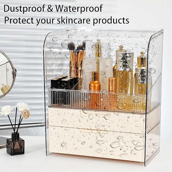 Makeup Storage Organizer Box Large Cosmetic Display Cases Dustproof and Waterproof Cosmetic Organizer Countertop Skincare Organizer