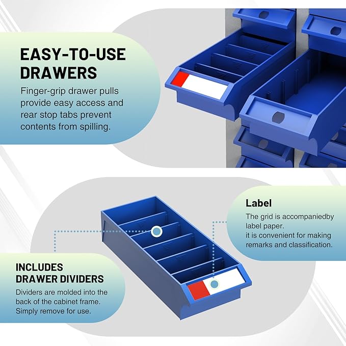 60 Drawer Tool Storage Cabinet with ABS Drawers, Bolt and Nut Organizer Parts Box, Hardware Shelving Unit for Garage and Workshop
