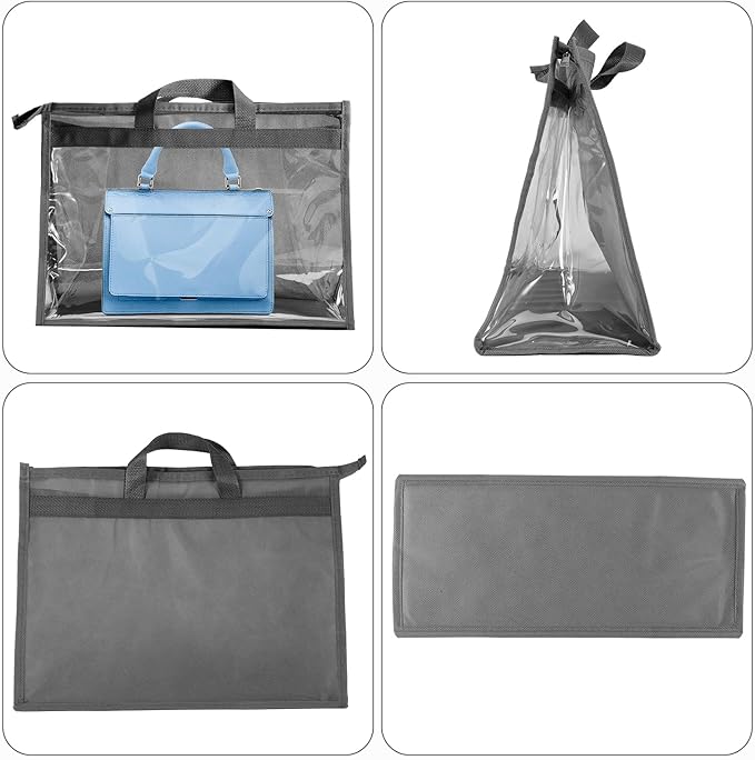 15 PCS Dust Bags for Handbags,Purse Protector Storage Bag,Purse Cover Hanging Closet Organizer with Zipper Handle,Clear Handbag Storage Organizer for Closet,3 Assorted Sizes(Gray)