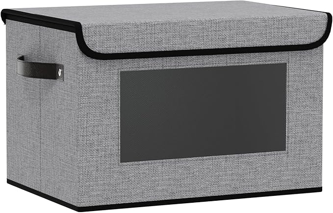 Fabric Storage Bin with Lid, Storage Box with Handles, 13 x 9.1 x 7.9 Inch Closet Organizer for Shelves Organization, Gray, 1-Pack