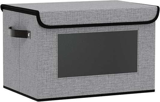 Fabric Storage Bin with Lid, Storage Box with Handles, 13 x 9.1 x 7.9 Inch Closet Organizer for Shelves Organization, Gray, 1-Pack