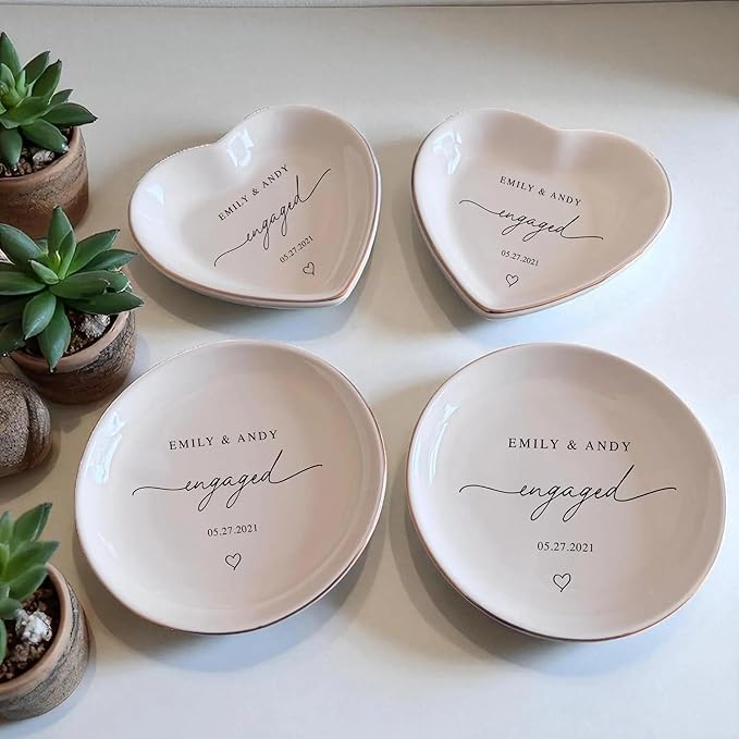 Chillever Custom Couple Ring Dish, Personalized Jewelry Holder, Bridal Shower Trinket Tray, Engagement Gift for Her, Wedding Keepsake Jewelry Dish, Memorial Gifts, Custom Couple Keepsake 5