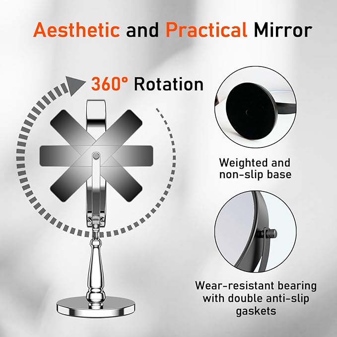 30X Magnifying Mirror, Vanity Mirror Tabletop for Women, Metal Makeup Mirror with Magnification, Desk Mirror with Stand for Home & Office Decoration, Great Gift Option, 8 Inch, Black
