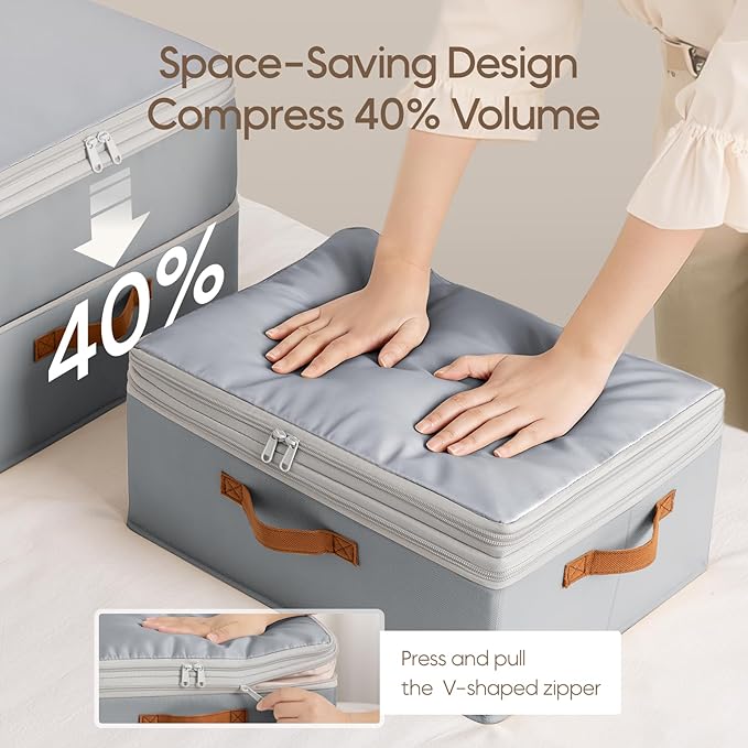 Homosorout Large Closet Storage Bins - Compression Organizer Bins, Stackable Closet Organizer, Expandable Under Bed Storage Containers for Clothes, Towels, Sheet, 2 Pack, Grey