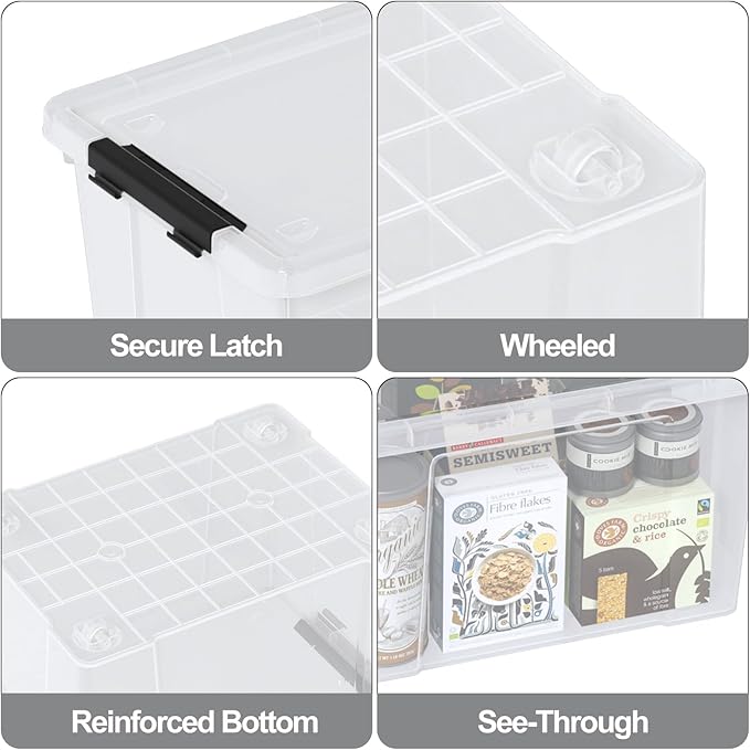 40 Quart Clear Plastic Storage Box with Lid and Wheels, Large Storage Bin, 4 Packs