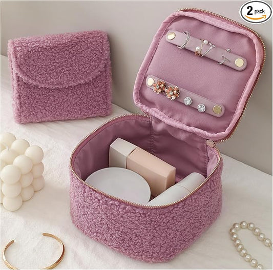 Travel Jewelry Case, 2-In-1 Small Jewelry Organizer Travel Jewelry Storage with Foldable Jewelry Roll for Earrings Rings Makeup, Travel Essentials Gifts for Women Girl, Lavender