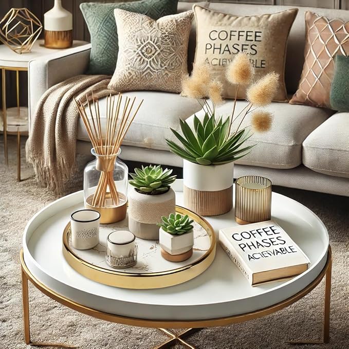 Round Marble Decorative Tray, Multi-Functional Storage Organizer for Vanity, Coffee Table, Jewelry, Perfumes and Home Decor, Luxury Accent Tray