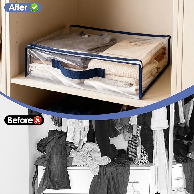 12 Pack Clear Storage Bags with Zipper,12L Plastic Blanket Storage Bags Waterproof Moving Bags Foldable Closet Organizer Handle for Clothing Bedding Linen Sweater Bed Sheet Clothes,15.7x11.8x3.9 Inch