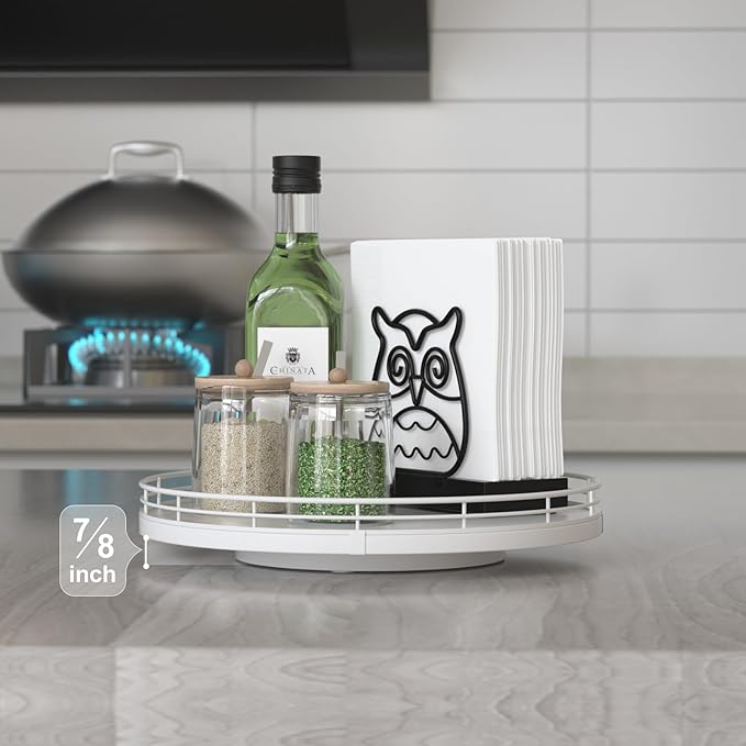 10" Oak Wood Lazy Susan Organizer, Lazy Susan for Cabinet Dining Table Pantry Wood Turntable Organizer Tray for Coffee Table Kitchen Countertop Salt Pepper Spice Organization and Storage Round White