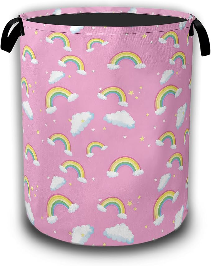 Cute Rainbow Star Cloud Laundry Baskets,Laundry Hamper,Storage Basket with Handles for Bathroom Bedroom College Dormitory Living Room Nursery Organizer 16"x20.8"