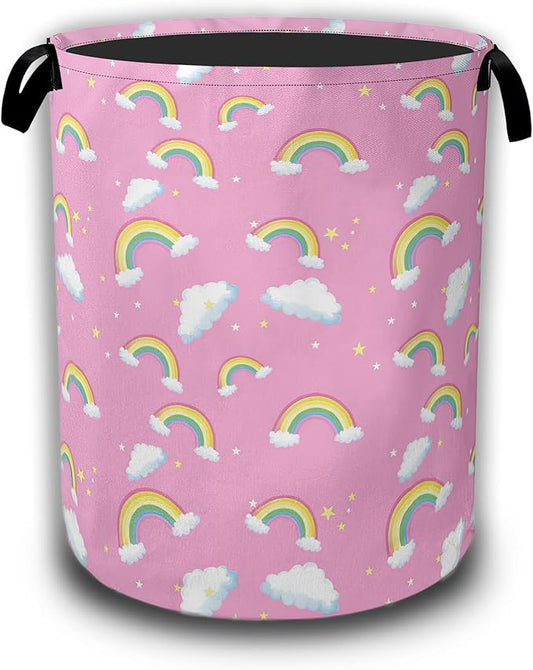 Cute Rainbow Star Cloud Laundry Baskets,Laundry Hamper,Storage Basket with Handles for Bathroom Bedroom College Dormitory Living Room Nursery Organizer 16"x20.8"