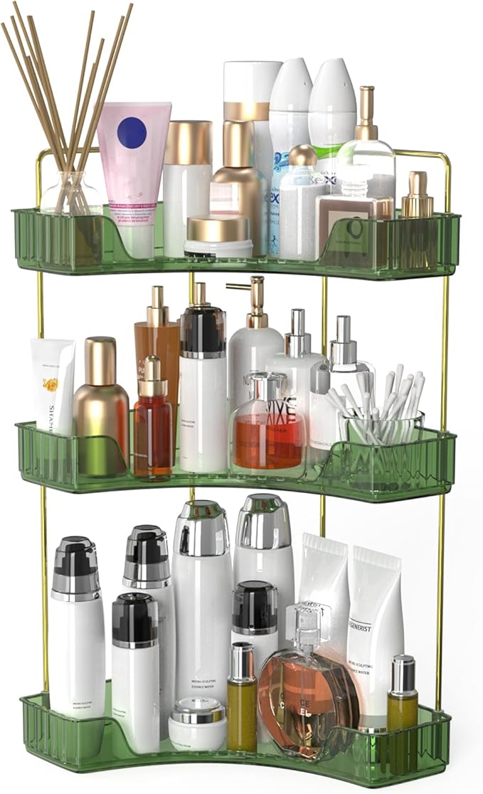 Webetop Corner Bathroom Counter Organizer, Bathroom Makeup Countertop Organizer, Corner Storage Organizers for Vanity, Bathroom，Dresser, Cosmetic, Kitchen Spice Rack Green