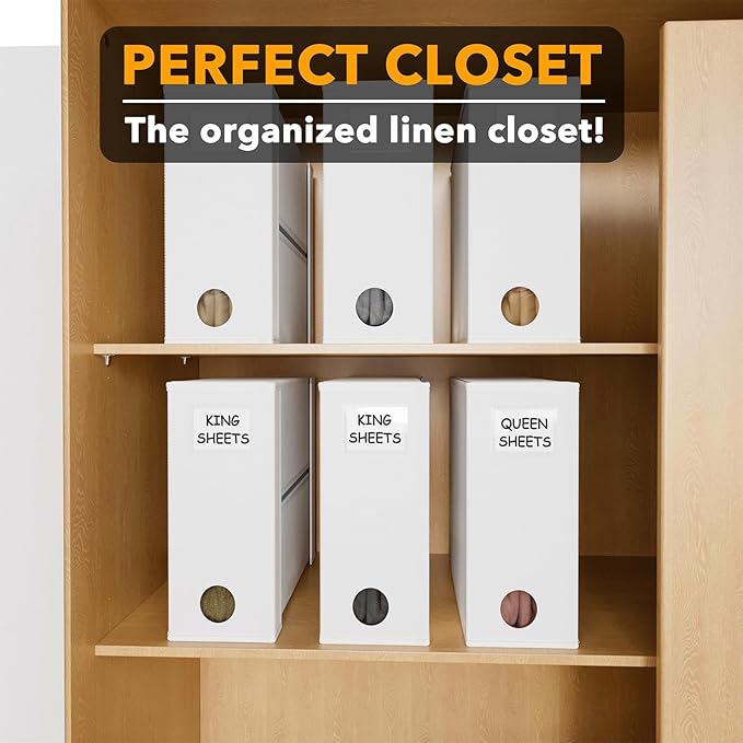 SpaceAid 6 Pack Bed Sheet Organizers and Storage, Foldable Sheet Organizer for Linen Closet, Sheets Set Folder Keeper with Window XL (Queen & King Size) Bedding Container, (White, 6 Pack)